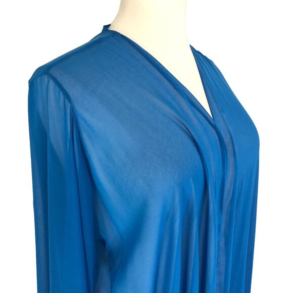 Sheer Chiffon Duster Open Jacket Blouse Sequin Trim Long Sleeves Sz 3X Teal Blue - Picture 3 of 15